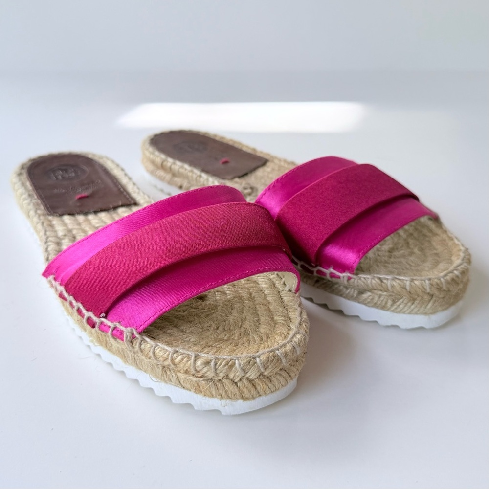 Gioseppo Satin Espadrille Flat Slide Sandals in Red & Pink Size 7